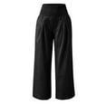 thumbnail image 4 of Women's Solid Loose Relaxed High Waist Cotton Pocket Wide Leg Pants, 4 of 4