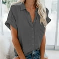 thumbnail image 2 of Yuzhih Button down Shirts for Women Short Sleeve Collared V Neck Blouse Casual Business Tops with Pocket, 2 of 6