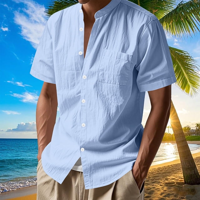 pstuiky camisetas de hombre, Blusa informal de manga corta con cuello vuelto y botones de color liso para hombre camisas casuales para hombre l