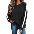 thumbnail image 4 of NominalSnug Womens Fleece Lined Crew Neck Sweatshirts Long Sleeve Stripe Pullover Tops Loose Fit Fall Outfits, 4 of 8