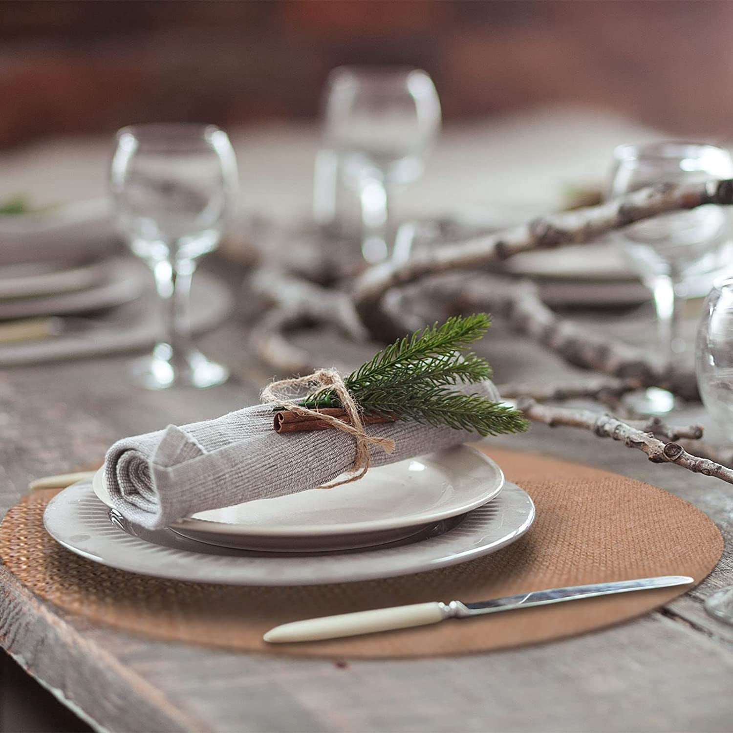 Rustic Burlap Round Placemats - 12" Diameter Burlap Circle Rustic Table Decorations (Set of 12) - Rustic Farmhouse Table Setting for Weddings, Dining & Event Decor