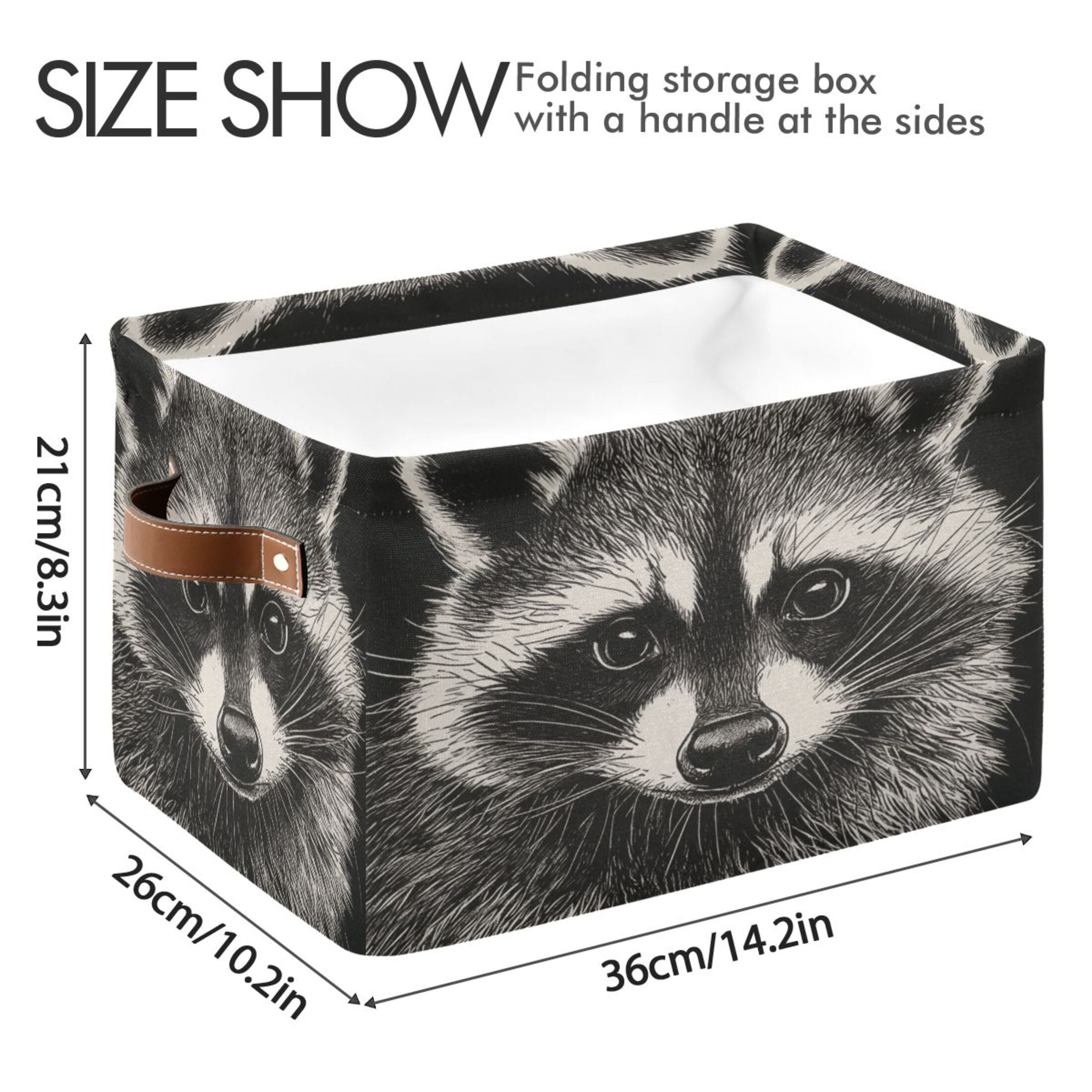 An Adorable Raccoon Foldable Storage Basket,Canvas Fabric Foldable Storage Bins with Handles Open Home Storage Bins Boxes for Toy Book Shelf Closet Baskets