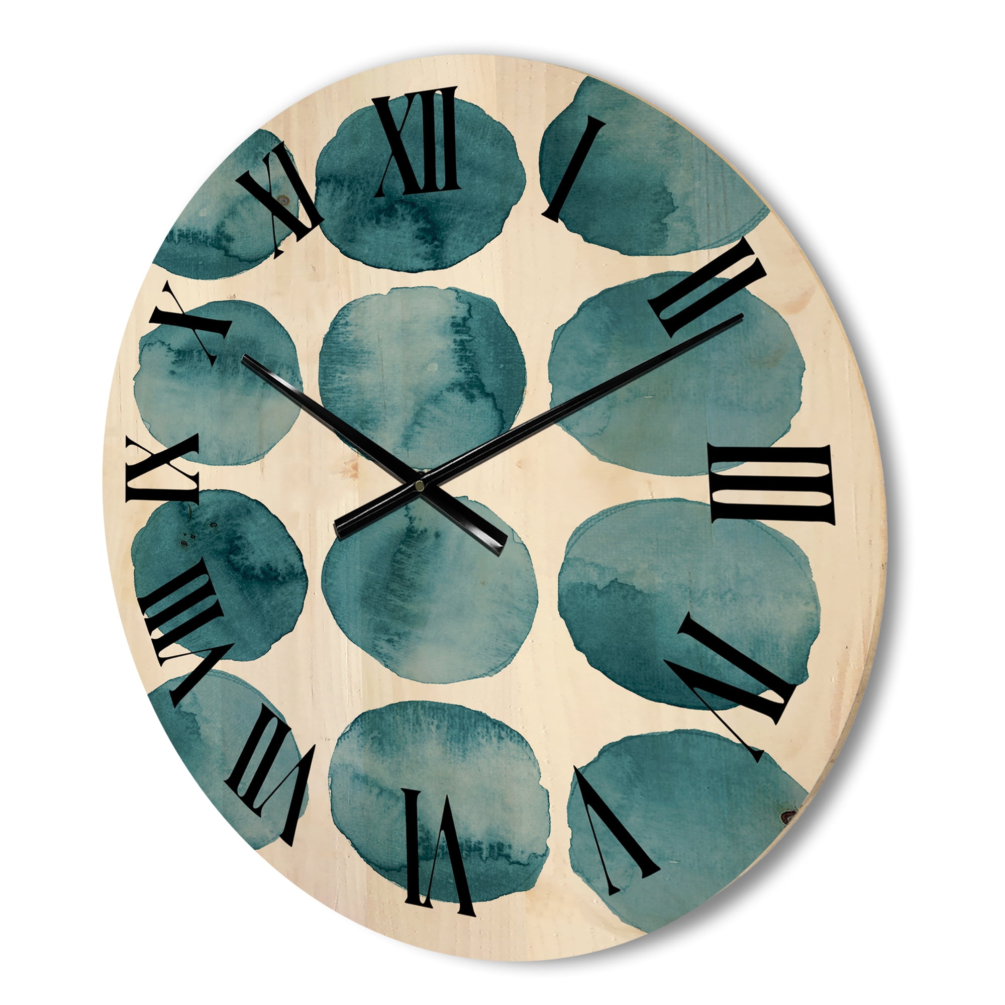 Designart 'Blue Aquamarine Circles Geometric Elements' Modern Wood Wall Clock