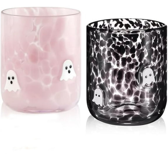 2025 New  Juice Glasses, Two-Color Hand Blown Coffee Cocktail Ghost Cups,  14oz Icon Stemless Drinking Glasses Set, Ideal for Gift & Halloween Party Drinkware