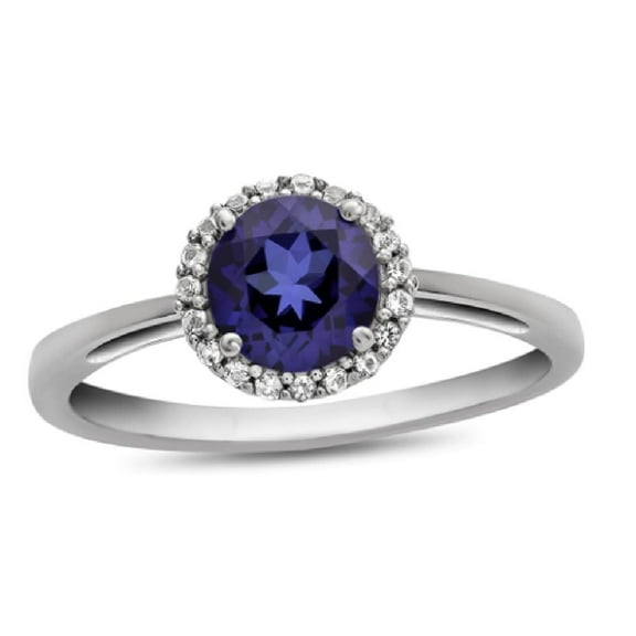 Round Blue Synthetic Gemstone 925 Sterling Silver Solitaire Valentines Day Gifts Ring