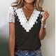 thumbnail image 4 of V Cuello Manga Corta Tops para las Mujeres Plegar Impreso Botón Delantero Casual Blusa Verano, Tops de Verano de las Mujeres V Cuello, 4 of 5