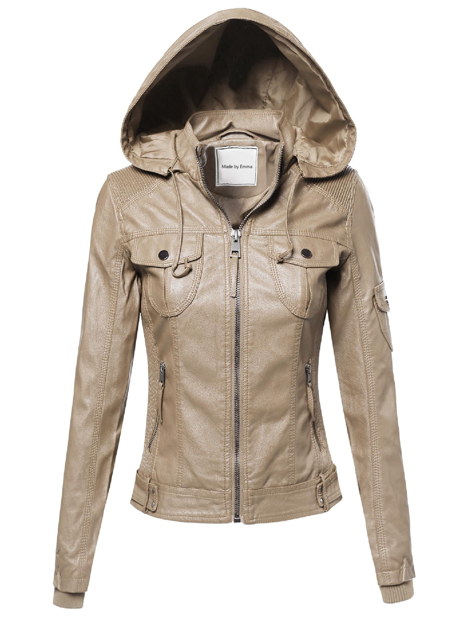 Fashionoutfit Women S Faux Leather Jacket With Detachable Hood Com