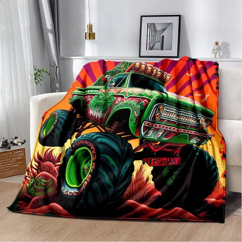 3D Monster Jam Monster Truck Cartoon Blanket Soft Throw Blanket for Home Bedroom Bed Sofa Picnic Travel Office Cover Blanket Kid LS