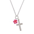 thumbnail image 2 of Delight Jewelry Silvertone Hot Pink and Orange Flower Everlasting Love Engraved Cross Zoey Necklace, 28", 2 of 4