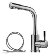 Vesteel Brushed Nickle Bathroom Faucet, 18/10 Stainless Steel Bathroom Sink Faucet Single Handle RV Faucet with Hot & Cold Water Supply Hoses, Single Hole Installation