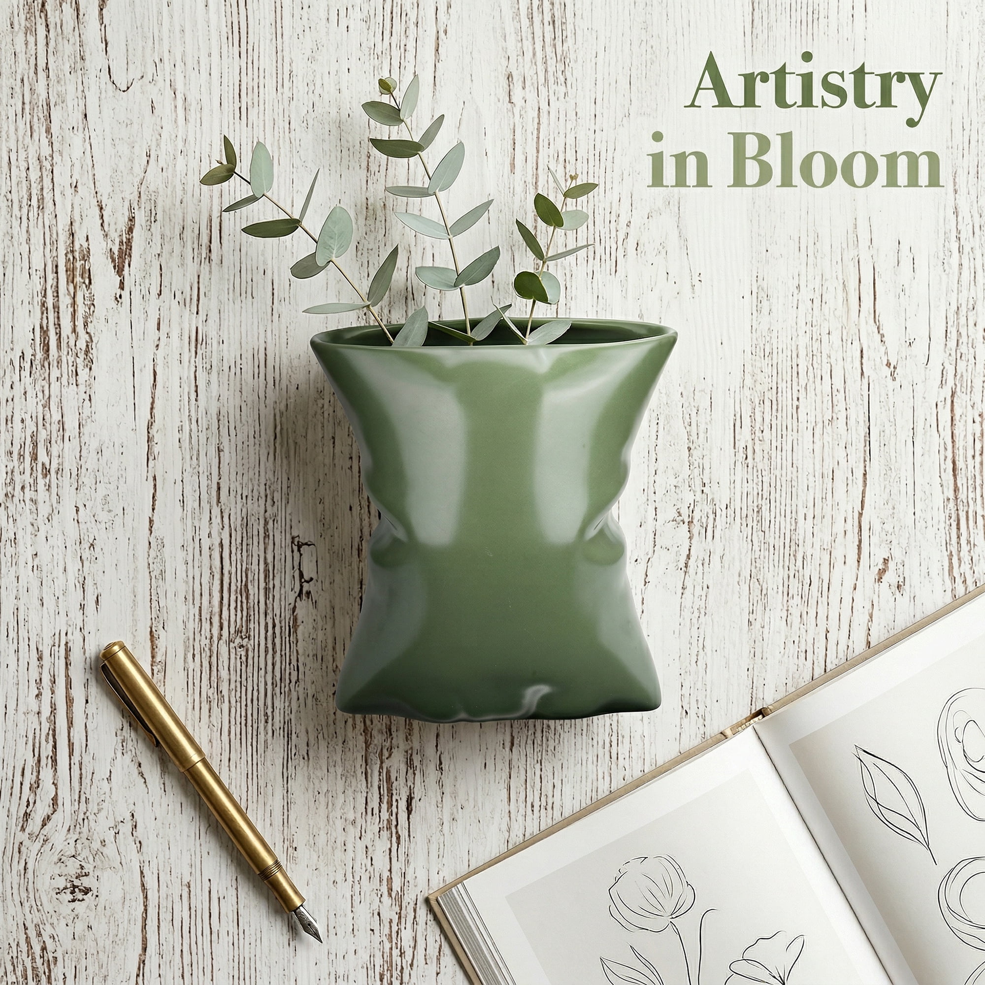 Unique Bargains Modern Ceramic Large Opening Flower Vase Green 5.6"L x 4.2"W x 6.2"H