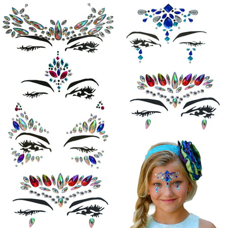 Face Jewels Rhinestone Gems Perfect Rhinestone Face Jewelry (6 pcs) - Bindi Temporary Tattoos Body Stickers Mermaid Festival Crystal Jewelry for A Dress-Up or Costume Party By Amazing