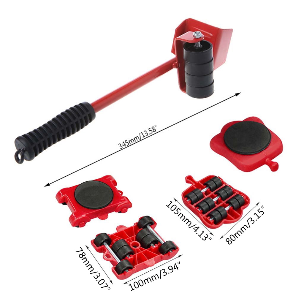 MOMOJIA Furniture Mover Tool Transport Lifter Heavy Stuffs Moving Wheeled Roller Bar Set
