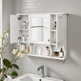 thumbnail image 2 of Tcbosik 35"x28.7" 3-Door Wall Mounted Mirror Cabinet, White Wood Medicine Cabinet with Adjustable Shelves, Center Mirror Door, Open & Hidden Storage, 2 of 9