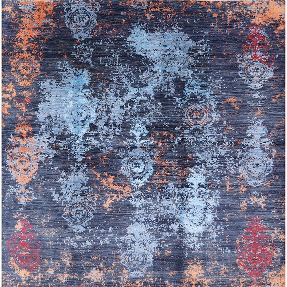Ahgly Company Indoor Square Mid-Century Modern Purple Oriental Area Rugs, 3' Square