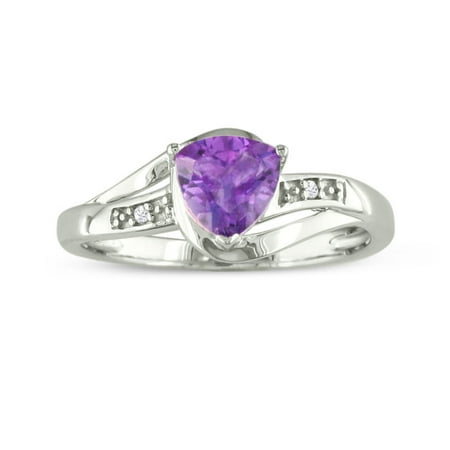 Amethyst Trillion Ring - 3/4ct Trillion Amethyst and Diamond Ring in Sterling Silver