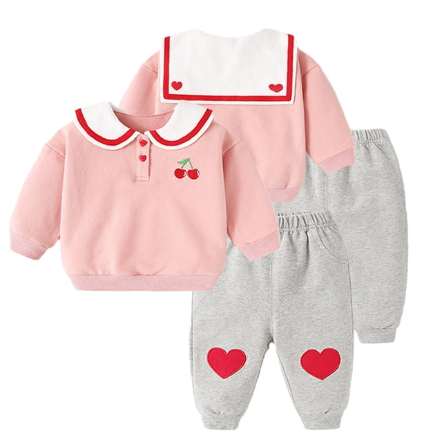 KYAIGUO Ensemble de Chandails en Molleton Princesse pour Bébé Filles 2 Pcs Col Poupée Doux et Pantalons