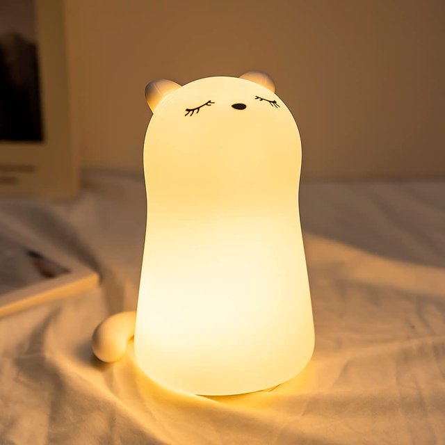 Luz nocturna para niños, luz LED recargable para bebés, lámpara de noche portátil para dormitorio, luz nocturna de silicona USB con diseño de gato, niña y niño, 7 colores