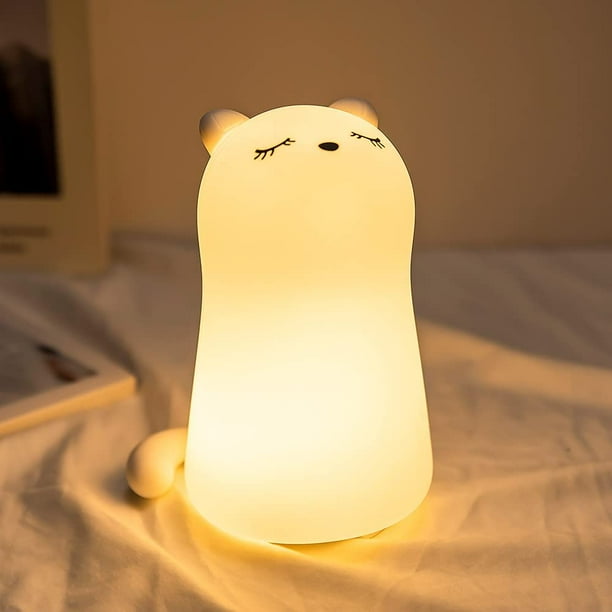 Luz nocturna para niños, luz LED recargable para bebés, lámpara de noche portátil para dormitorio, luz nocturna de silicona USB con diseño de gato, niña y niño, 7 colores