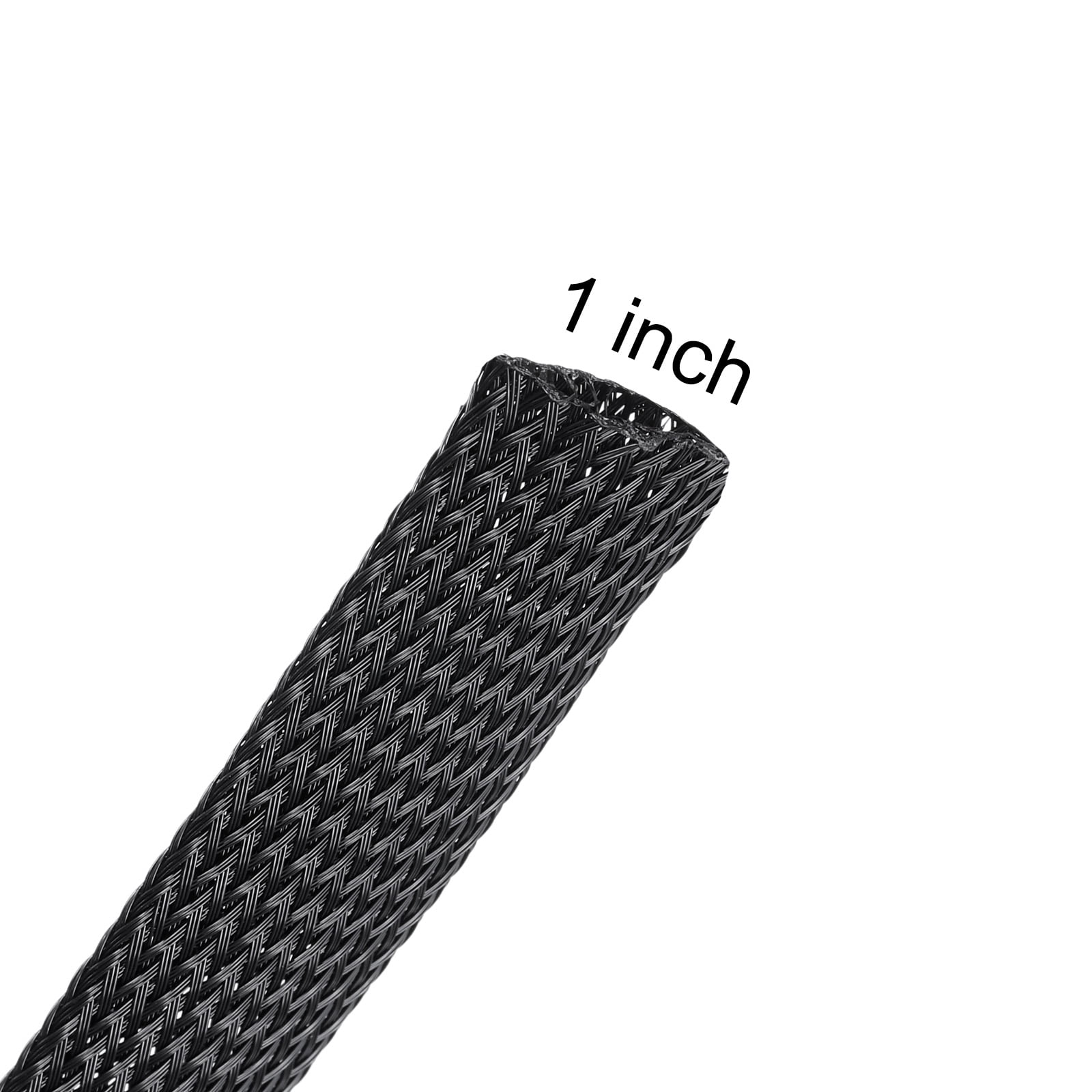 50 Ft - 1 In Expandable Braided Cable Sleeving, PET Cable Management, Wire Wrap Loom Tube, Black