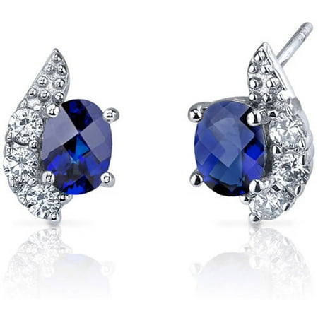 2.00 Carat T.G.W. Checker-Cut Sapphire Rhodium over Sterling Silver Stud Earrings