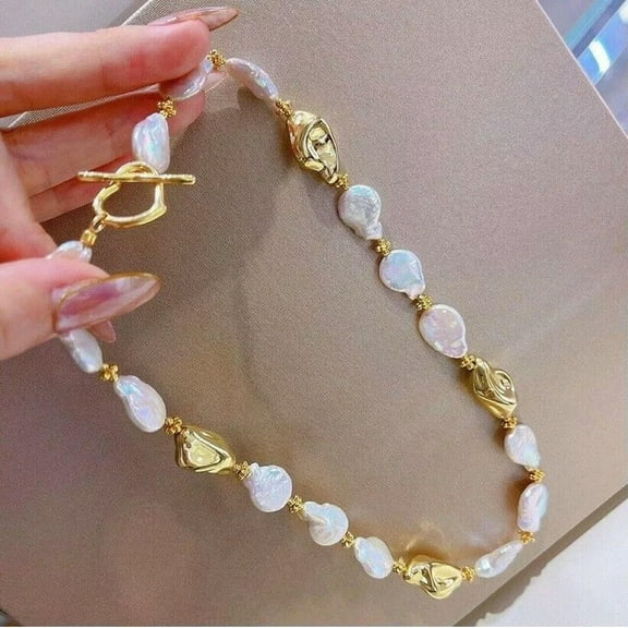 K-KED Gorgeous Huge AAA 12-13mm South Sea White Baroque Pearl Necklace 18inch 925s