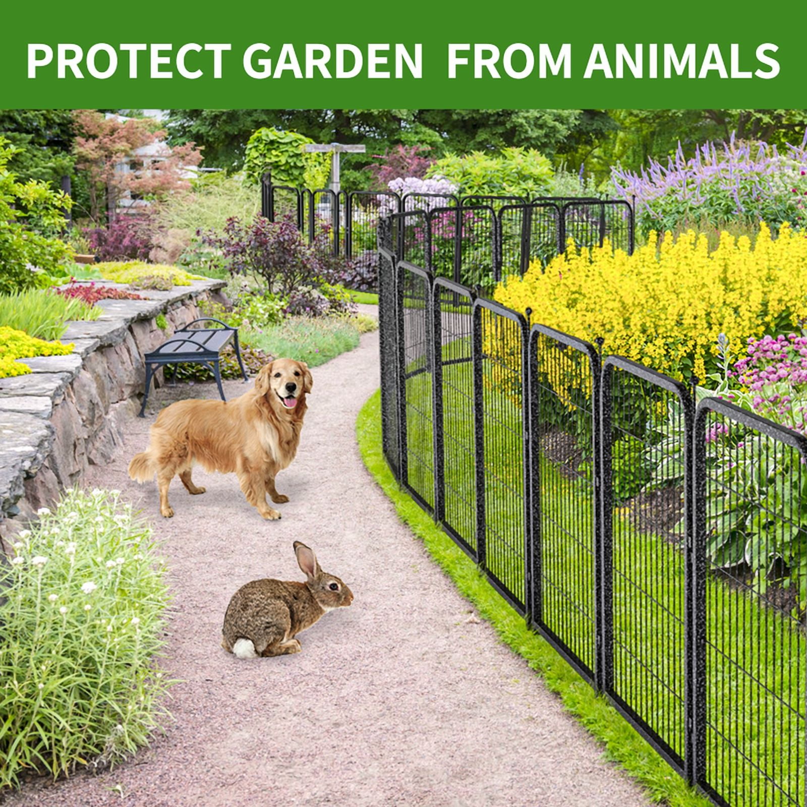 Petorldog Decorative Garden Metal Fence 110ft (L)×40in (H) with 42 Panels 6 Gates Outdoor, No Dig Fence, Animal Barrier Fencing for Outdoor Yard Patio Flower Bed（Black-Silver）