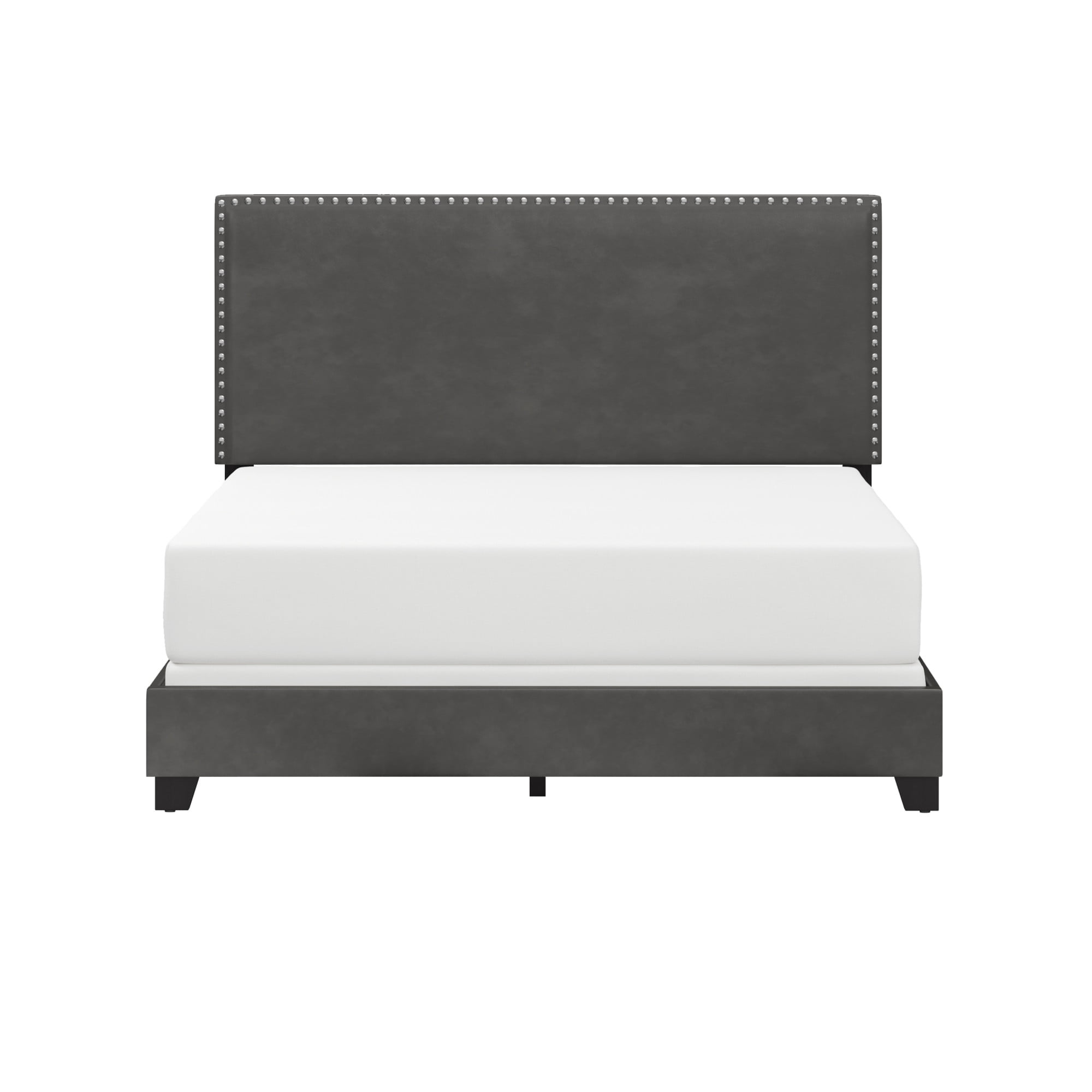 Willow Nailhead Trim Upholstered Full Bed, Charcoal Faux Leather