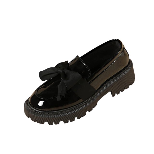 Plus Size Overalls Fall Winter Women's Bow Accent British Style Plus Size Comfort Loafers Plus Size Fall