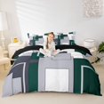thumbnail image 3 of Homewish Minimalist Modern Block Twin Duvet Cover,Classic Abstract Geometric Twin Bedding,Green,Black Reversible,2-Piece,1 Duvet Cover and 1 Pillowcase, 3 of 6
