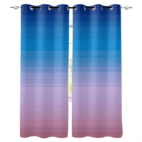Blue Purple Striped Blackout Curtains Light Blocking Print Window Curtains, Vintage Stripes Farmhouse Line Thermal Insulated Window Drapes for Living Room Kitchen Cafe (2 Panels, 55"W x 39"L)