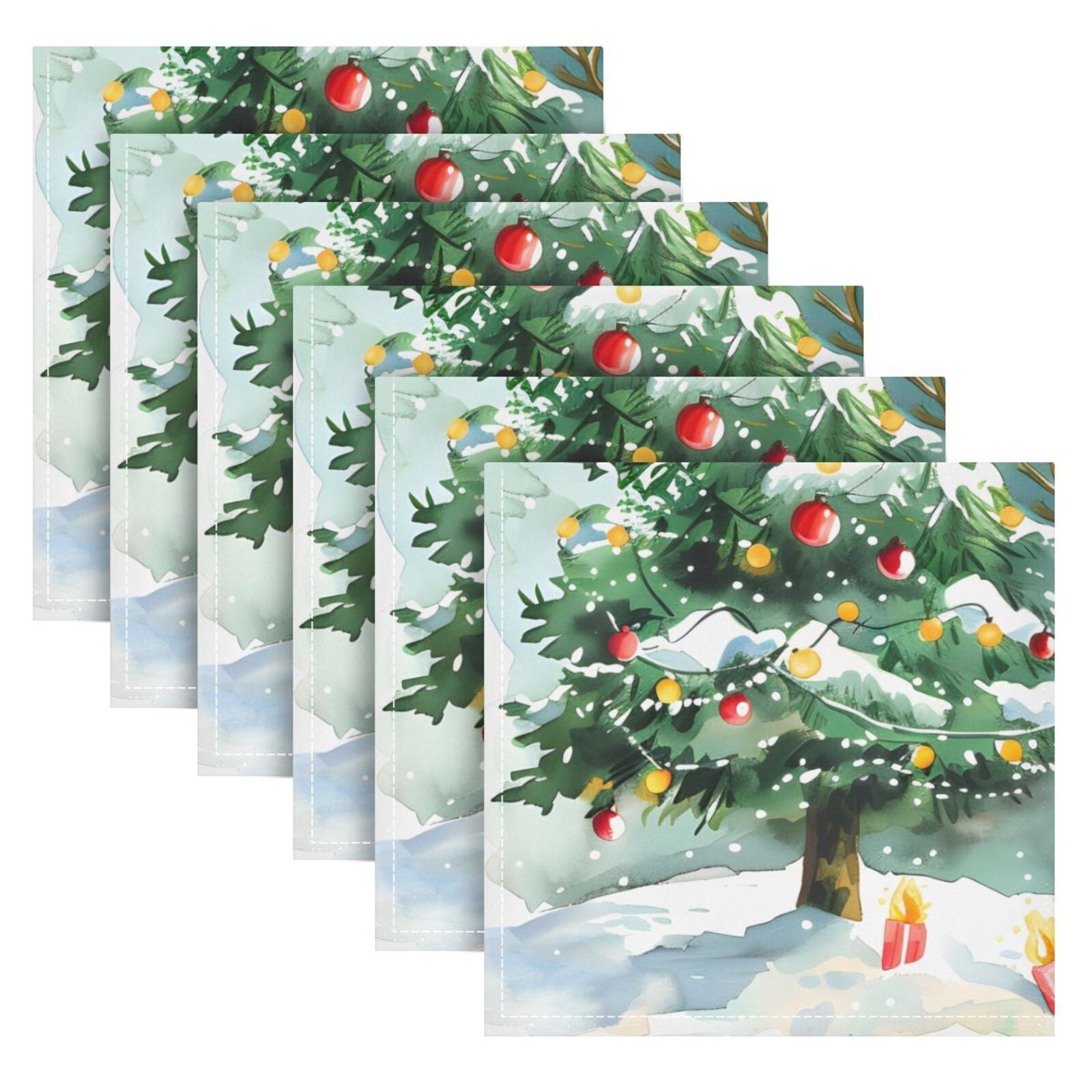 JSTEL Christmas Snowman Tree Cloth Napkins Set of 6, 20x20 Inch Washable and Reusable Napkin for Decoupage Dinner Party Everyday Use