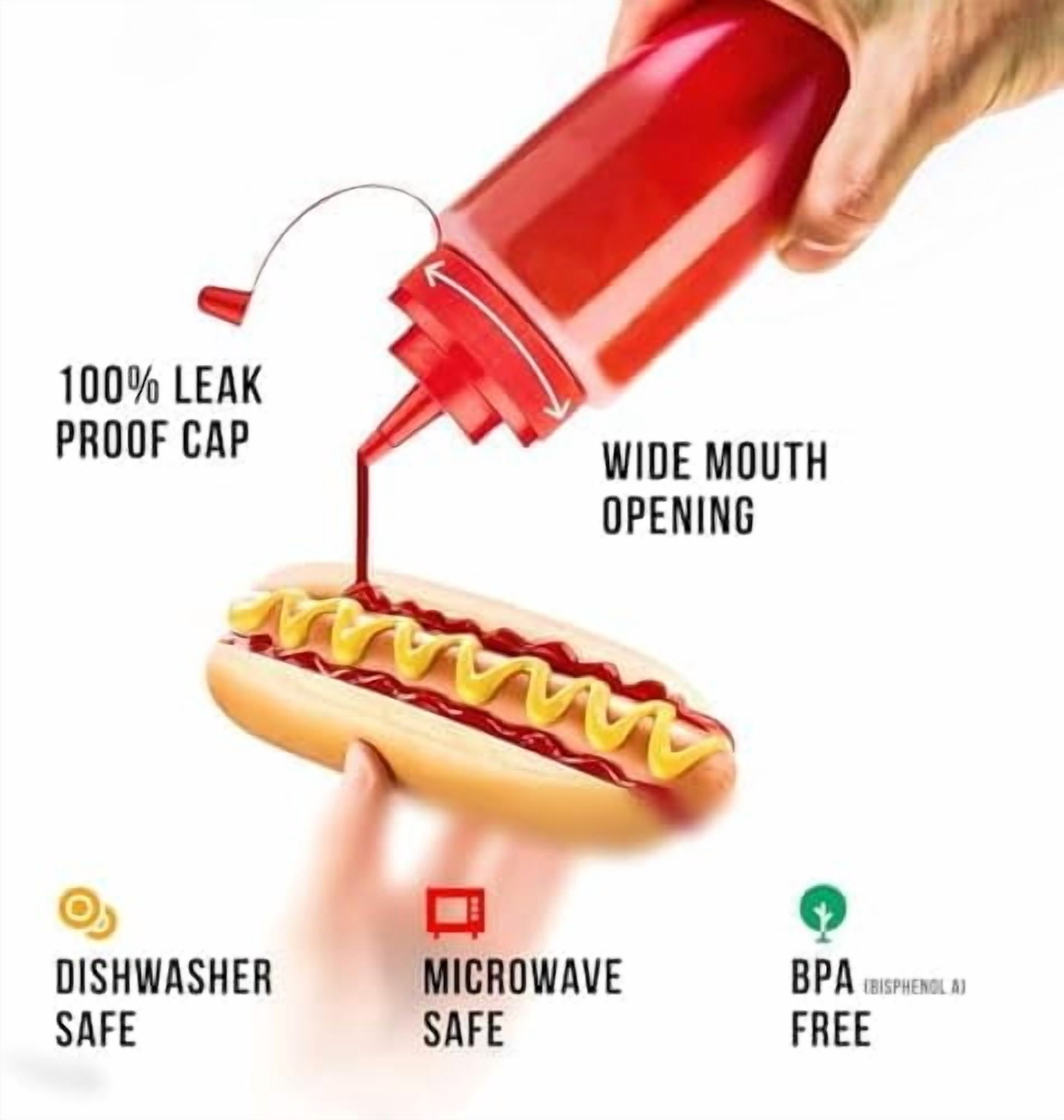 12 oz Condiment Squeeze Bottles for Sauces - Leak Proof Oil, Syrup, Dressing Squirt Bottles - 3 Pack