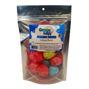 Omega Bursts Freeze Dried Lollipop Bursts – Colorful Crunchy Candy, 1 oz Resealable Pouch