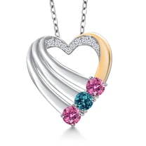 Gem Stone King 925 Silver and 10K Yellow Gold Pink Moissanite and London Blue Topaz and White Lab Grown Diamond Heart Pendant for Women | 0.89 Cttw | Gemstone Birthstone | With 18 inch Chain