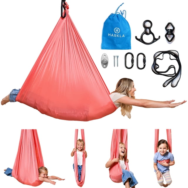 Columpio sensorial Harkla de 254 cm para interior, rosa, capacidad de 136 kg