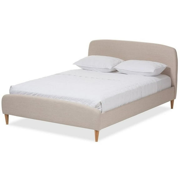 Bowery Hill Mid-Century Upholstered King Platform Bed in Light Beige