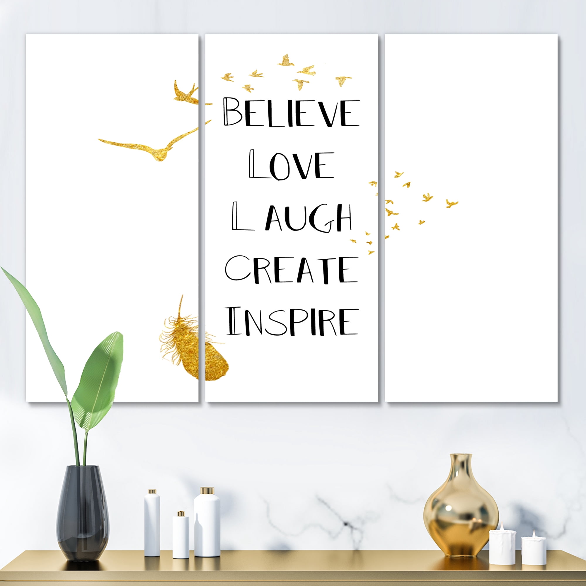 Designart ' Inspirational Quote On Gold and White ' Traditional Canvas Wall Art Print