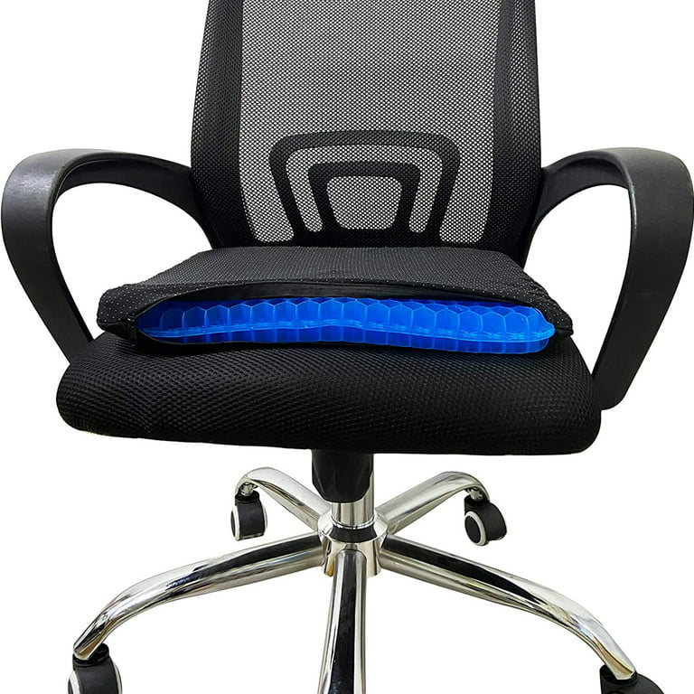 Bicmte Honeycomb Gel Support Seat Cushion with Non-Slip Breathable Cover -  16.5x14.6 Ergonomic & Orthopedic Gel Seat Cushion Blue Chair Pad 