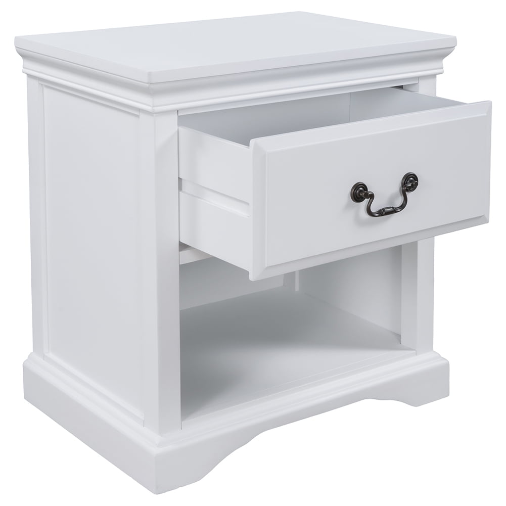 Lowestbest Modern Solid Wood Bedside Table, Living Room Side Table Coffee Table with 1 Drawer, White Lowestbest Modern Solid Wood Bedside Table, Living Room Side Table Coffee Table with 1 Drawer, White