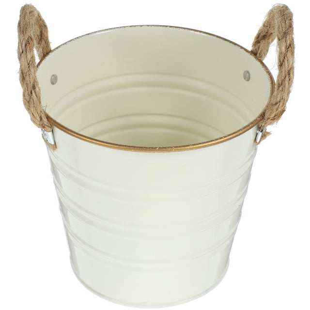 1Pcs Rustic Flowerpot Iron Sisal Rope Round with Handles Retro Design for Home Decor Indoor Outdoor Planting