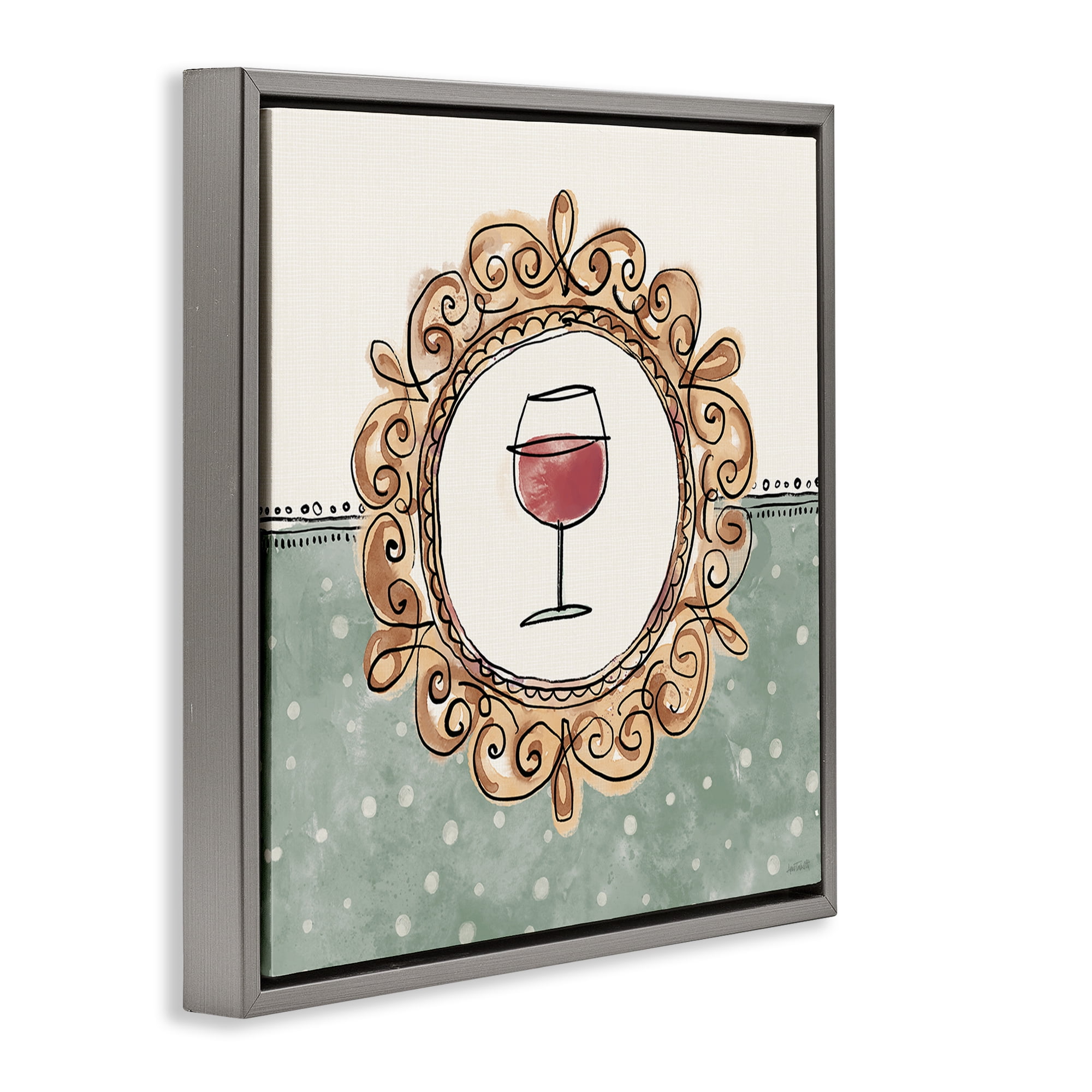 Stupell Industries Wine with Classic Border Food & Beverage Painting Gray Floater Framed Canvas Art Print Wall Art, 25 x 25