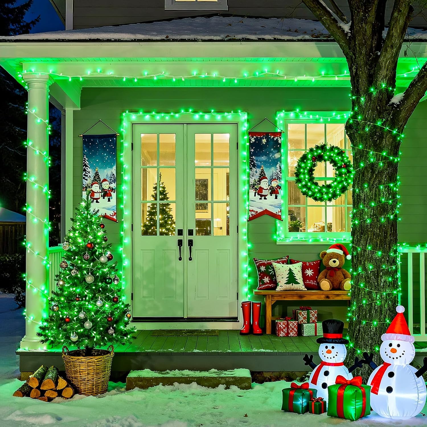 JMEXSUSS Green St Patricks Day Lights Indoor Outdoor Clear Wire, 200 LED Green Christmas String Lights for St Patricks Day Spring Tree Garden Decor, Connectable