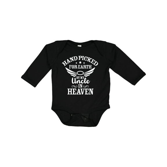 Inktastic Handpicked for Earth by My Uncle in Heaven with Angel Wings Boys or Girls Long Sleeve Baby Bodysuit