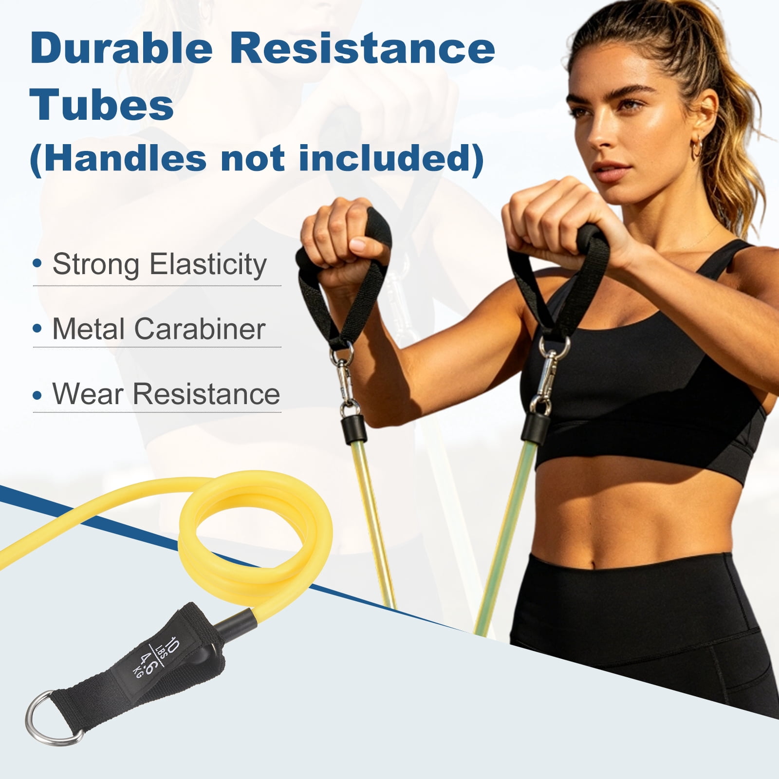 Resistance Tube Band, Exercise Bands with Handles Stretch 10Lbs & 4 PCS & Latex & Yellow, Fitting for (Men/Women/Fitness/Strength Training/Gym Equipment/Work Out/Outdoor/Indoor)
