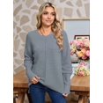 thumbnail image 5 of Women'S Fall Fashion Crew Neck Ribbed Knit Pullover Sweater Loose Side Split Batwing Long Sleeve Sweaters Grey XL, 5 of 9