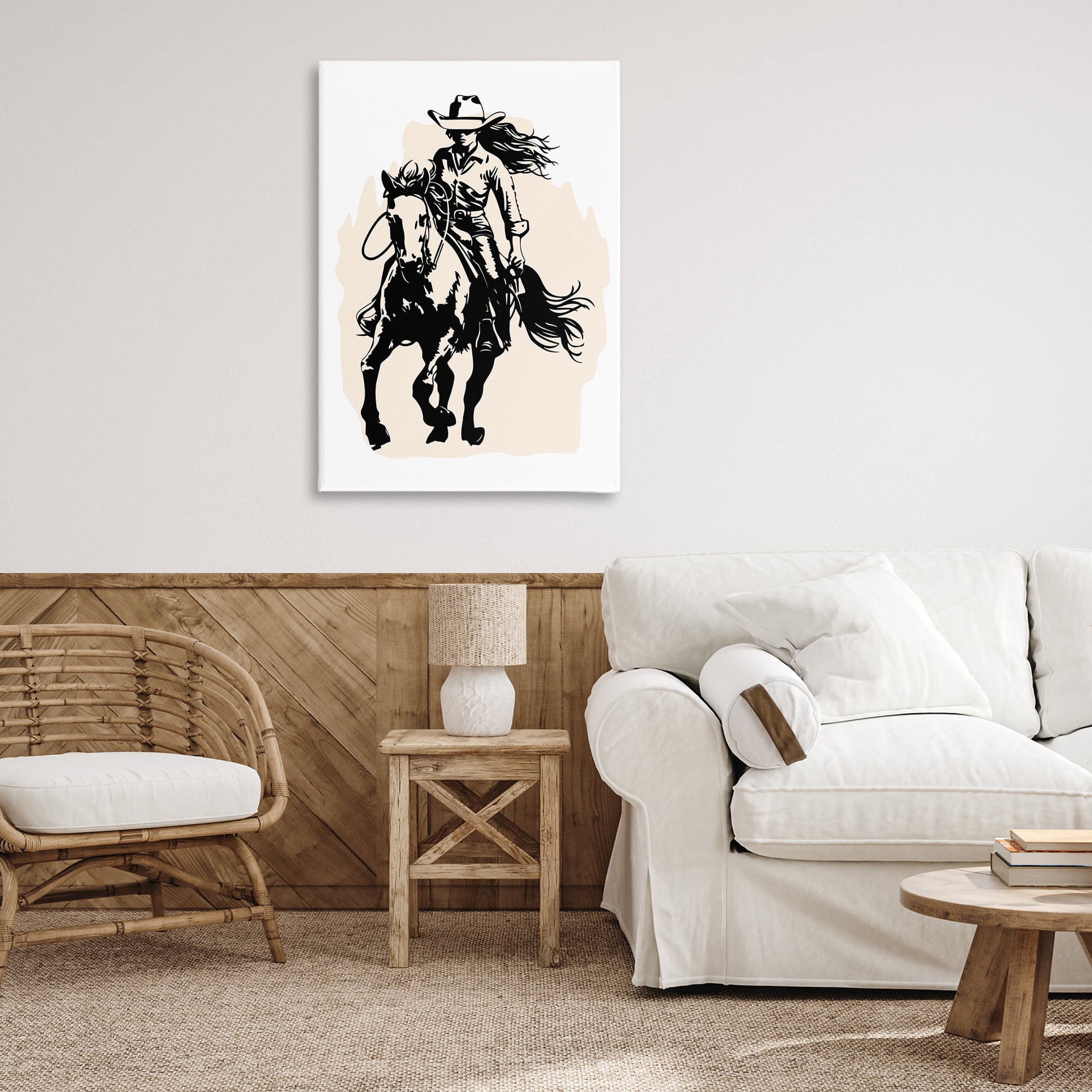 Stupell Industries Saddle Sisters Girl People Painting Wrapped Canvas Art Print Wall Art, 24 x 36