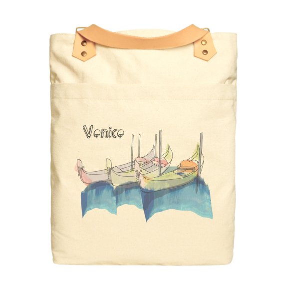 Venice, Gondolas Print 100% Cotton Canvas Leather Straps Laptop Backpack WAS_34