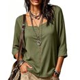 thumbnail image 2 of QSAWXQZ Women's Cotton Linen Blouse Square Neck 3/4 Sleeve Button Loose Casual Lightweight Top M, 2 of 5