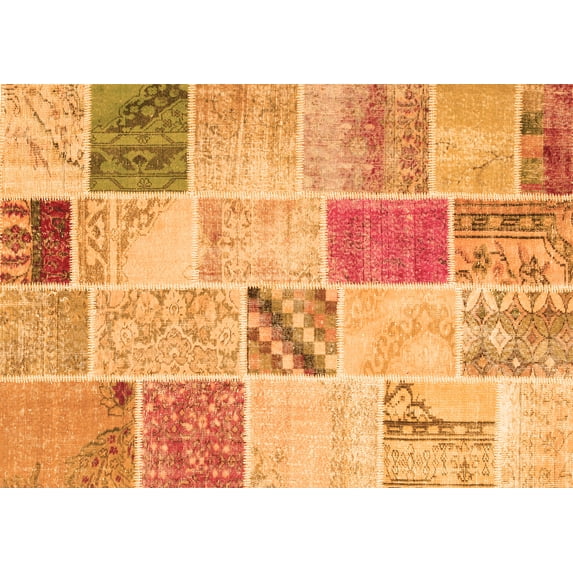 Ahgly Company Indoor Rectangle Patchwork Orange Transitional Area Rugs, 5' x 8'
